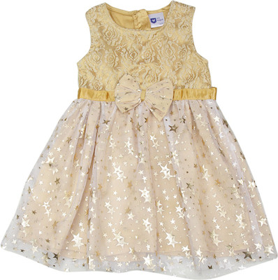 

612 League Girls Midi/Knee Length Casual Dress(Gold, Sleeveless, Golden