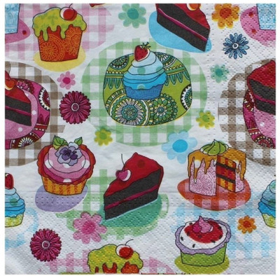 

craftsneed Decorative 3Ply paper napkin for decoupage-Tasty Cup Cakes Multicolor Napkins(2 Sheets)