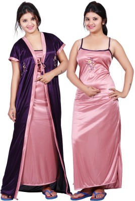 TRUNDZ Women Nighty with Robe(Multicolor, Blue)