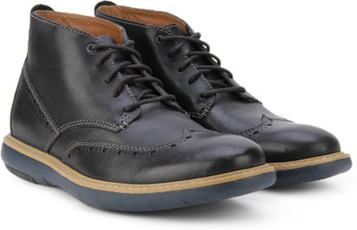 

Clarks Flexton Mid Black Leather Boots For Men(Black