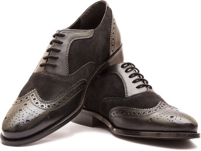 

The Leather Box Semi Brogue Oxford Brogues For Men(Black