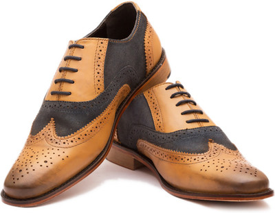 

The Leather Box Semi Brogue Oxford Brogues For Men(Tan