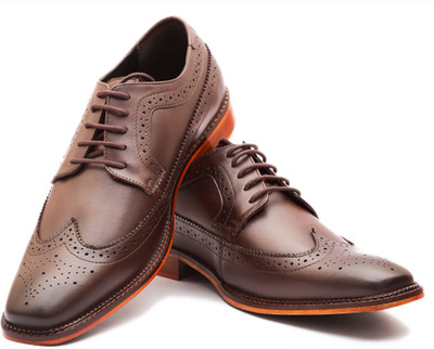 

The Leather Box Wing Tip Derby Lace Up For Men(Brown