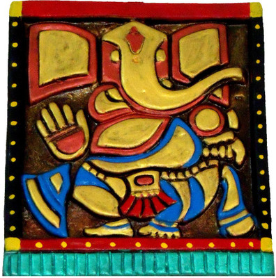 

Rasoh village hand artz wall hanging ganapatti bappa maurya wall decor Decorative Showpiece - 16 cm(Terracotta, Multicolor)
