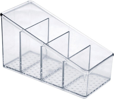

Sukot 4 Divider Compartment Plastic Jewelry Holder Stationary Office Use Organizer Storage Box(Silver)