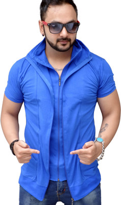 Black Collection Solid Men's Turtle Neck Blue T-Shirt