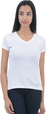 Pepe Jeans Solid Women V-neck White T-Shirt available at flipkart for Rs.299