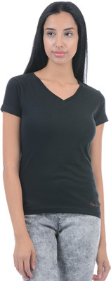 Pepe Jeans Solid Women V-neck Black T-Shirt available at flipkart for Rs.299