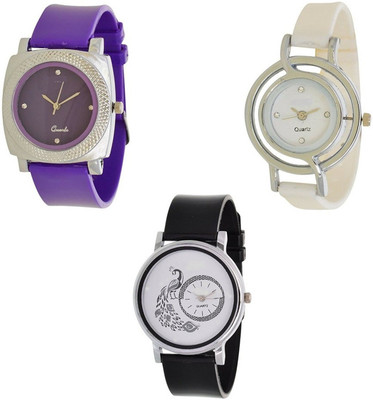 Miss Perfect Black_white_Purple Fency Girl Watch - For Women