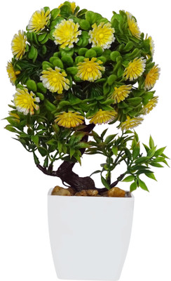 

HOB Yellow, Green, White Assorted Artificial Flower with Pot(5.9 inch, Pack of 01)