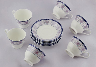 Swagger Pink floral designer fine bone china tea set Bone China(Pink, White, Blue, Pack of 12)