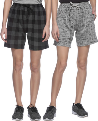 

69GAL Short For Girls Casual Printed Cotton(Multicolor, Pack of 2, Black;grey