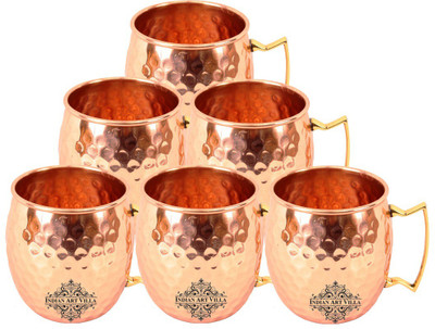 

IndianArtVilla IAV-CCB-BW-166 Copper Mug(530 ml, Pack of 6), Brown