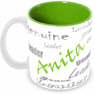 

Tuelip stylish customize name "ANITA" with meaningful Printed Tea & Coffee 350 ML Ceramic Mug(350 ml), Green