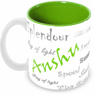 

Tuelip stylish customize name "ANSHU" with meaningful Printed Tea & Coffee 350 ML Ceramic Mug(350 ml), Green