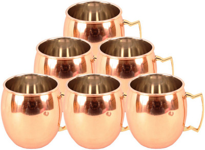 

IndianArtVilla IAV-CCB-BW-170 Copper Mug(630 ml, Pack of 6), Brown
