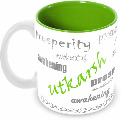 

Tuelip stylish customize name "UTKARSH" with meaningful Printed Tea & Coffee 350 ML Ceramic Mug(350 ml), Green;white