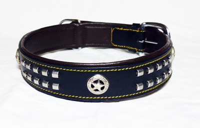 

Petshop7 1.5 inch Leather with designer studs Dog Everyday Collar(, Black