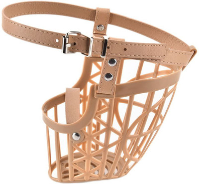 

SRI High Quality Plastic Dogs Muzzle Basket Design Anti-biting Adjusting Straps Mask For Dog/Puppy (S) Small Strips Dog Muzzle(Beige)