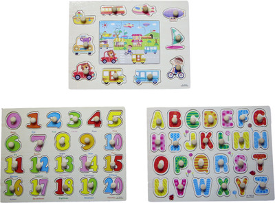 

Hnt Kids pegged animal number with jigsaw and pegged transport wooden puzzle(73 Pieces)