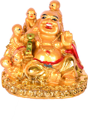 

Vyne Feng Shui Laughing Buddha With Childs Decorative Showpiece - 8 cm(Polyresin, Gold)