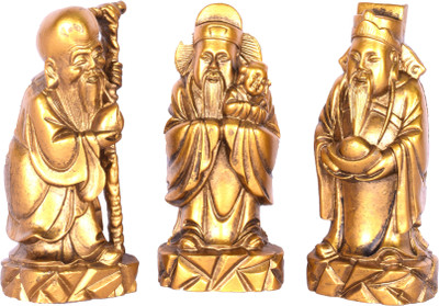 

Vyne Feng Shui Fuk Luk Sau Statues for Health Wealth and Happiness Decorative Showpiece - 8 cm(Polyresin, Gold)