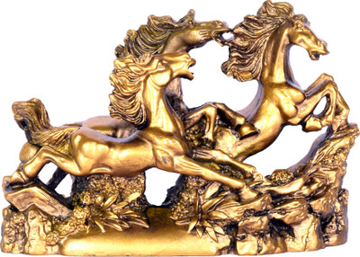 

Vyne Vastu / Feng-Shui Victory Three Running Horse Golden For Positive Energy Vibrations, Good Luck & Brings Prosperity Decorative Showpiece - 12 cm(Polyresin, Gold)