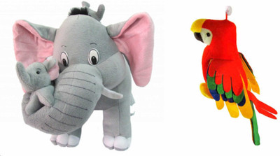 

Deals India Mother Elephant With 2 Babies Soft Toy - 38 cm and musical parrot (25 cm) combo - 38 cm(Multicolor)