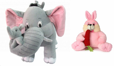 

Deals India Mother Elephant With 2 Babies Soft Toy - 38 cm and Bunny with carrot(30 cm) combo - 38 cm(Multicolor)