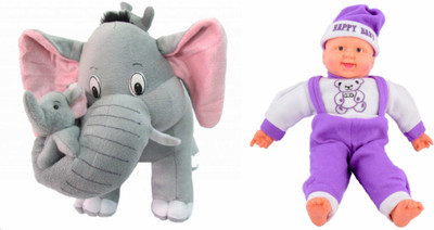 

Deals India Mother Elephant With 2 Babies Soft Toy - 38 cm and musical happy baby boy laughing(36 cm) combo - 38 cm(Multicolor)