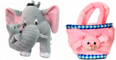 

Deals India Mother Elephant With 2 Babies Soft Toy - 38 cm and Teddy bag(30 cm) combo - 38 cm(Multicolor)