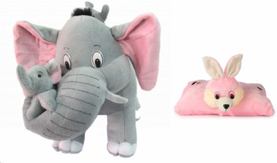 

Deals India Mother Elephant With 2 Babies Soft Toy - 38 cm and Folding Bunny Pillow (38 cm) combo - 38 cm(Multicolor)