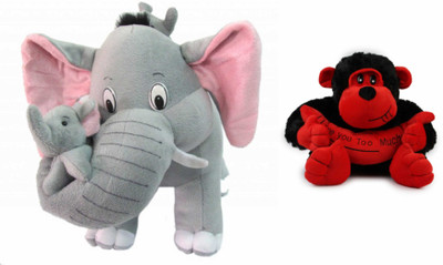 

Deals India Mother Elephant With 2 Babies Soft Toy - 38 cm and Banana monkey (30 cm) combo - 38 cm(Multicolor)