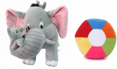 

Deals India Mother Elephant With 2 Babies Soft Toy - 38 cm and Medium Ball(20 cm) combo - 38 cm(Multicolor)
