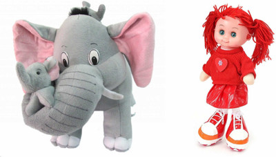 

Deals India Mother Elephant With 2 Babies Soft Toy - 38 cm and musical doll(32 cm) combo - 38 cm(Multicolor)