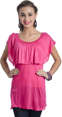 TEEMOODS Casual Sleeveless Solid Women Pink Top