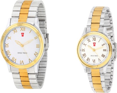 Swiss Trend STCOUPLE 01 Attractive Steel Gold Stainless Steel Watch  - For Men & Women   Watches  (Swiss Trend)