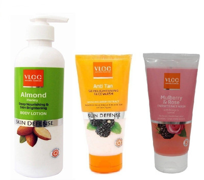 

VLCC COMBO KIT OF MULBERRY_ROSE FACE WASH (150ML), ANTI TAN FACE WASH(150ML) & ALMOND BODY LOTION (350ML)(Set of 1)