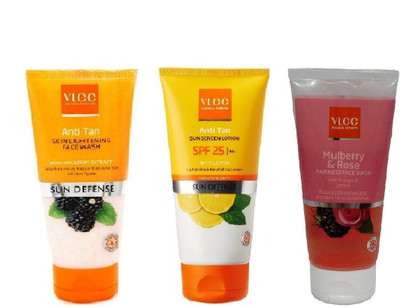 

VLCC COMBO KIT OF ANTI-TAN FACE-WASH (150ML), MULBERRY_ROSE FACE-WASH (150ML) & ANTI-TAN SUNSCREEN LOTION SPF +25 (150ML)(Set of 1)