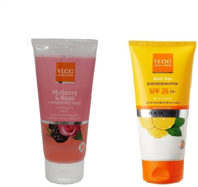 

VLCC COMBO KIT OF MULBERRY & ROSE FACE-WASH (150ML) & ANTI-TAN SUNSCREEN LOTION SPF +25 WITH LEMON (150ML)(Set of 1)