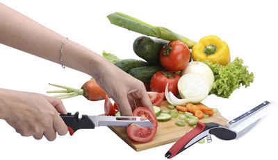 

Wonder World ™ Food Chopper Slicer Cutter - Kitchen Knife - Equipped with a Power Handle to Slice, Chop, Cut Through Food Quickly Stainless Steel All-Purpose Scissor(Silver, Pack of 1)