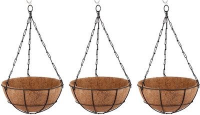 

Minerva Naturals Coir hanging pot black color set of 3 Plant Container Set(Pack of 3, Metal, Wood)