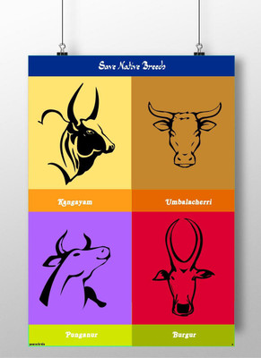 

Jallikattu - Save Native Breeds Wall Poster A4 Fine Art Print(11.69 inch X 8.27 inch, Rolled)