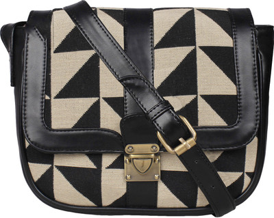 

Pretty Things Women Casual Black, Beige PU Sling Bag, Beige;black