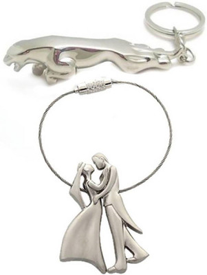 

Madhuraj Set of Romantic Couple Locking Wire and Jaguar Metal Key Chain(Silver)