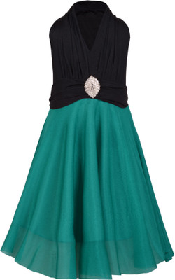 

Aarika Girls Midi/Knee Length Party Dress(Black, Sleeveless, Black c-green