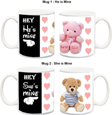 

ME&YOU He is Mine She is Mine Couple Gift Set for Girlfriend,Boyfriend,Anniversary, Valentines Day (Pack of 2) Ceramic Mug(350 ml, Pack of 2), Pink