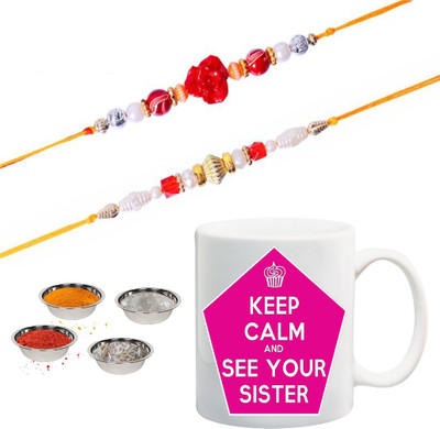 

ME&YOU Raksha Bandhan Gift For Sis/ Behan; keep calm and see your sister printed Ceramic Mug(325 ml, Pack of 2), Multicolor