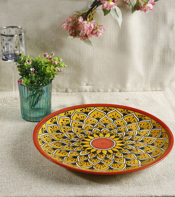 

caffeine Dinner Plate 10 Inch Ceramic/Stoneware in Orange Morocco Handmade By Caffeine-Set of 4 Dinner Plates(Pack of 4)