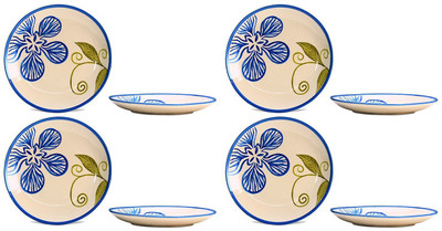 

caffeine Quarter Plate 7IN Ceramic/Stoneware in Cream and Blue Petals Flower (Set of 8) Handmade Dinner Plates(Pack of 6)